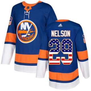 Youth New York Islanders #29 Brock Nelson Royal Blue Home Authentic USA Flag Stitched NHL Jersey