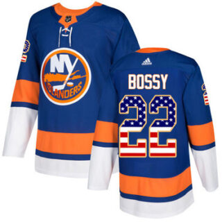 Youth New York Islanders #22 Mike Bossy Royal Blue Home Authentic USA Flag Stitched NHL Jersey