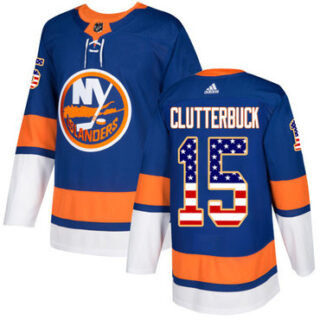 Youth New York Islanders #15 Cal Clutterbuck Royal Blue Home Authentic USA Flag Stitched NHL Jersey