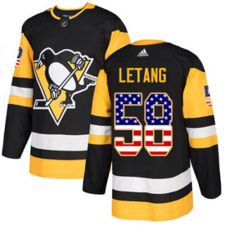 Youth Pittsburgh Penguins #58 Kris Letang Black Home Authentic USA Flag Stitched NHL Jersey