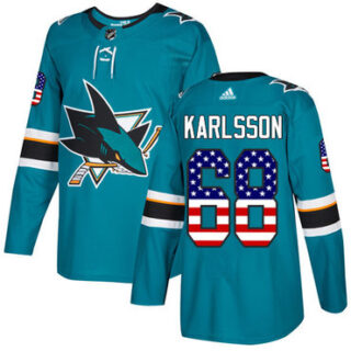 Youth San Jose Sharks #68 Melker Karlsson Teal Home Authentic USA Flag Stitched NHL Jersey