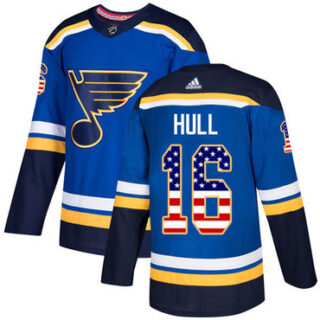 Youth St. Louis Blues #16 Brett Hull Blue Home Authentic USA Flag Stitched NHL Jersey