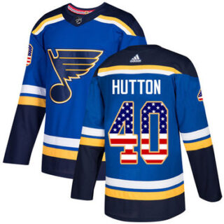 Youth St. Louis Blues #40 Carter Hutton Blue Home Authentic USA Flag Stitched NHL Jersey
