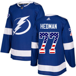 Youth Tampa Bay Lightning #77 Victor Hedman Blue Home Authentic USA Flag Stitched NHL Jersey