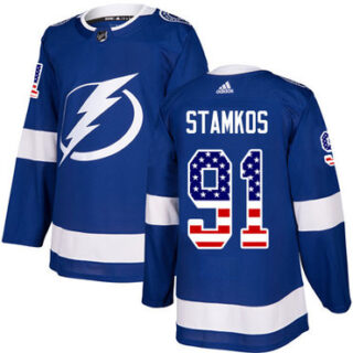 Youth Tampa Bay Lightning #91 Steven Stamkos Blue Home Authentic USA Flag Stitched NHL Jersey