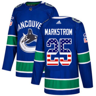 Youth Vancouver Canucks #25 Jacob Markstrom Blue Home Authentic USA Flag Stitched NHL Jersey