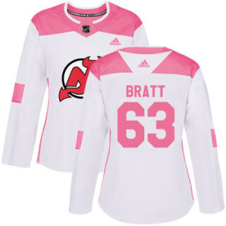 Women's New Jersey Devils #63 Jesper Bratt White Pink Authentic Fashion Stitched NHL Jersey