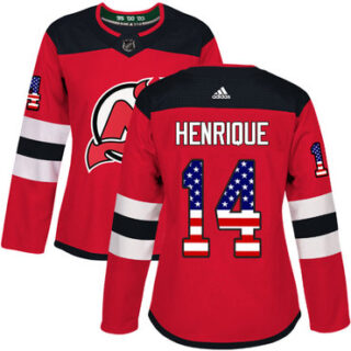 Women's New Jersey Devils #14 Adam Henrique Red Home Authentic USA Flag Stitched NHL Jersey