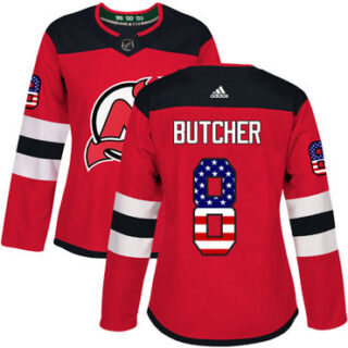 Women's New Jersey Devils #8 Will Butcher Red Home Authentic USA Flag Stitched NHL Jersey