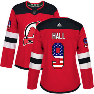 Women's New Jersey Devils #9 Taylor Hall Red Home Authentic USA Flag Stitched NHL Jersey