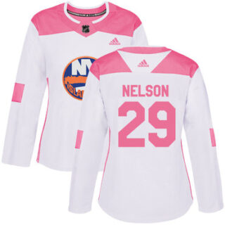 Women's New York Islanders #29 Brock Nelson White Pink Authentic Fashion Stitched NHL Jersey