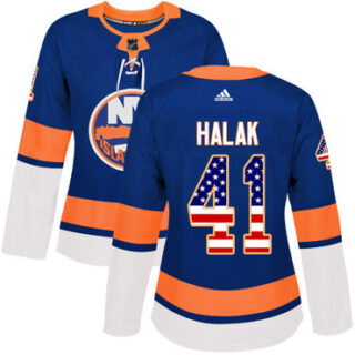 Women's New York Islanders #41 Jaroslav Halak Royal Blue Home Authentic USA Flag Stitched NHL Jersey