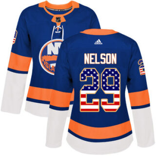 Women's New York Islanders #29 Brock Nelson Royal Blue Home Authentic USA Flag Stitched NHL Jersey