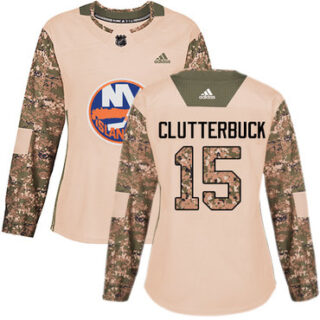 Women's New York Islanders #15 Cal Clutterbuck Camo Authentic 2017 Veterans Day Stitched NHL Jersey