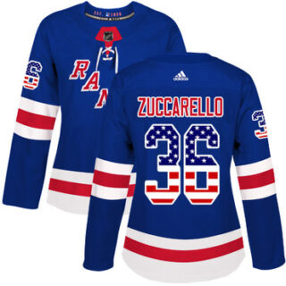 Women's New York Rangers #36 Mats Zuccarello Royal Blue Home Authentic USA Flag Stitched NHL Jersey