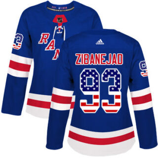 Women's New York Rangers #93 Mika Zibanejad Royal Blue Home Authentic USA Flag Stitched NHL Jersey