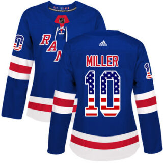 Women's New York Rangers #10 J.T. Miller Royal Blue Home Authentic USA Flag Stitched NHL Jersey