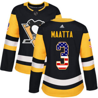 Women's Pittsburgh Penguins #3 Olli Maatta Black Home Authentic USA Flag Stitched NHL Jersey