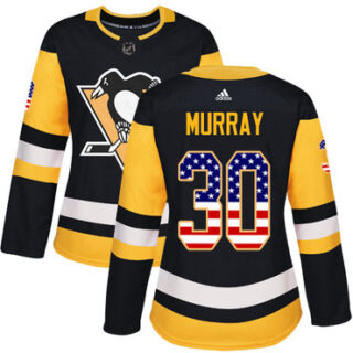 Women's Pittsburgh Penguins #30 Matt Murray Black Home Authentic USA Flag Stitched NHL Jersey