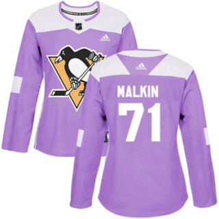 Women's Pittsburgh Penguins #71 Evgeni Malkin Purple Authentic Fights Cancer Stitched NHL Jersey