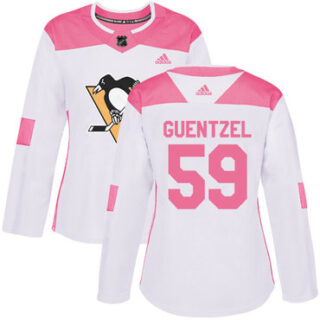Women's Pittsburgh Penguins #59 Jake Guentzel White Pink Authentic Fashion Stitched NHL Jersey