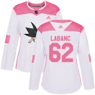 Women's San Jose Sharks #62 Kevin Labanc White Pink Authentic Fashion Stitched NHL Jersey