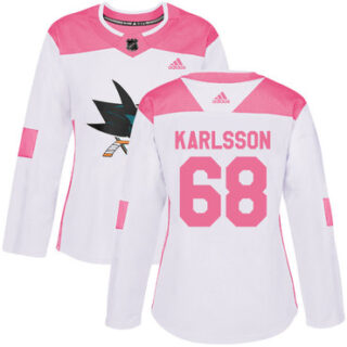 Women's San Jose Sharks #68 Melker Karlsson White Pink Authentic Fashion Stitched NHL Jersey