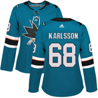 Women's San Jose Sharks #68 Melker Karlsson Teal Home Authentic Stitched NHL Jersey