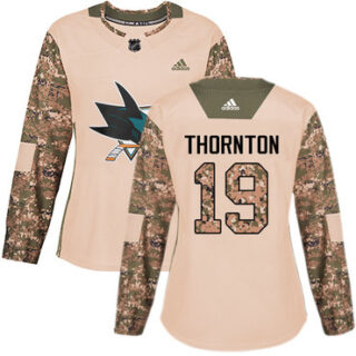 Women's San Jose Sharks #19 Joe Thornton Camo Authentic 2017 Veterans Day Stitched NHL Jersey