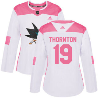 Women's San Jose Sharks #19 Joe Thornton White Pink Authentic Fashion Stitched NHL Jersey