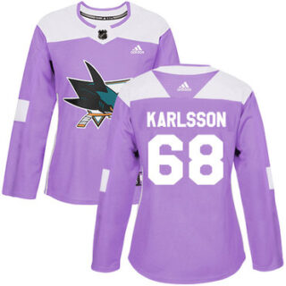 Women's San Jose Sharks #68 Melker Karlsson Purple Authentic Fights Cancer Stitched NHL Jersey