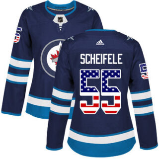 Women's Winnipeg Jets #55 Mark Scheifele Navy Blue Home Authentic USA Flag Stitched NHL Jersey