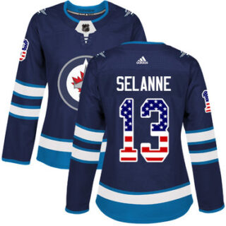 Women's Winnipeg Jets #13 Teemu Selanne Navy Blue Home Authentic USA Flag Stitched NHL Jersey