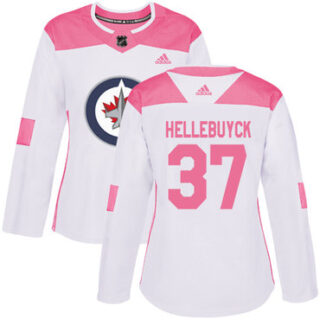 Women's Winnipeg Jets #37 Connor Hellebuyck White Pink Authentic Fashion Stitched NHL Jersey