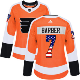Women's Philadelphia Flyers #7 Bill Barber Orange Home Authentic USA Flag Stitched NHL Jersey