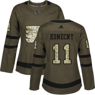 Women's Philadelphia Flyers #11 Travis Konecny Green Salute to Service Stitched NHL Jersey