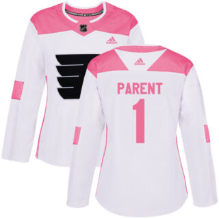 Women's Philadelphia Flyers #1 Bernie Parent White Pink Authentic Fashion Stitched NHL Jersey