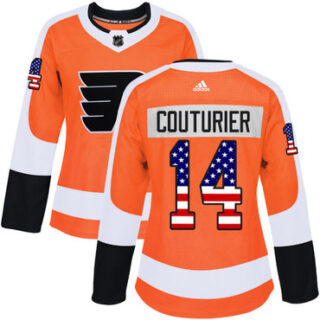 Women's Philadelphia Flyers #14 Sean Couturier Orange Home Authentic USA Flag Stitched NHL Jersey
