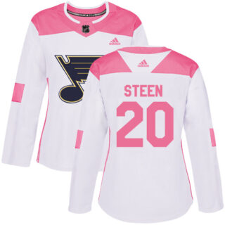 Women's St. Louis Blues #20 Alexander Steen White Pink Authentic Fashion Stitched NHL Jersey