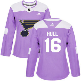 Women's St. Louis Blues #16 Brett Hull Purple Authentic Fights Cancer Stitched NHL Jersey