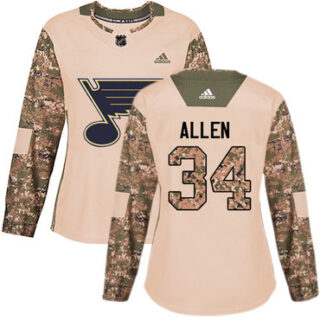 Women's St. Louis Blues #34 Jake Allen Camo Authentic 2017 Veterans Day Stitched NHL Jersey