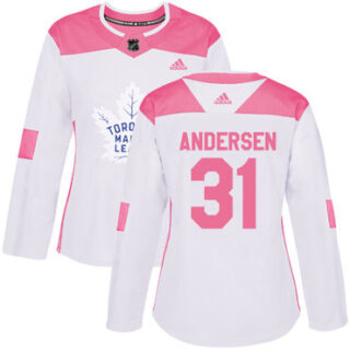 Women's Toronto Maple Leafs #31 Frederik Andersen White Pink Authentic Fashion Stitched NHL Jersey
