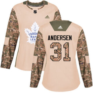 Women's Toronto Maple Leafs #31 Frederik Andersen Camo Authentic 2017 Veterans Day Stitched NHL Jersey