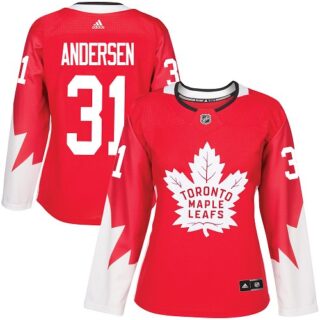 Women's Toronto Maple Leafs #31 Frederik Andersen Red Team Canada Authentic Stitched NHL Jersey