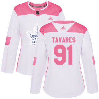 Women's Toronto Maple Leafs #91 John Tavares White Pink Authentic Fashion Stitched NHL Jersey