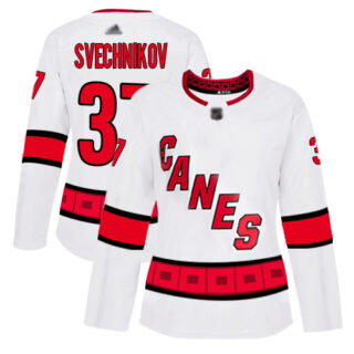 Women's Carolina Hurricanes #37 Andrei Svechnikov White Road Authentic Stitched Hockey Jersey