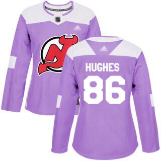 Women's New Jersey Devils #86 Jack Hughes Purple Authentic Fights Cancer Stitched Hockey Jersey