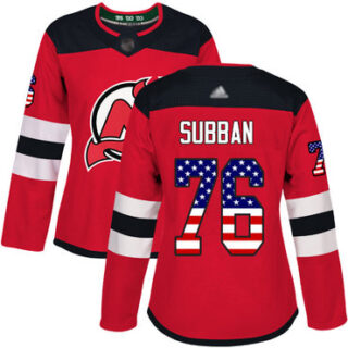 Women's New Jersey Devils #76 P. K. Subban Red Home Authentic USA Flag Stitched Hockey Jersey