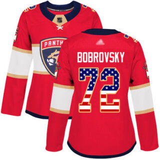 Women's Florida Panthers #72 Sergei Bobrovsky Red Home Authentic USA Flag Stitched Hockey Jersey