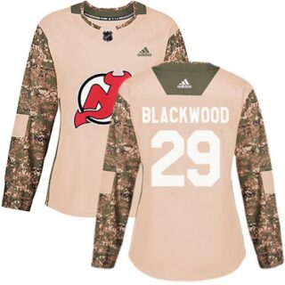 Women's New Jersey Devils #29 MacKenzie Blackwood Authentic Mackenzie wood Camo Veterans Day Practice Jersey